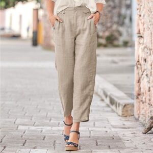 Sundance Amaya 100% Linen Ankle Trouser Pants in Beige Pinstripe Size 4